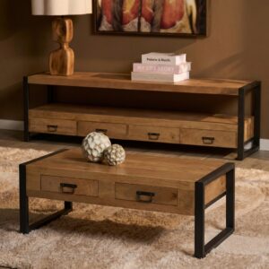 Salontafel Britt met twee lades Naturel Mangohout 120 cm